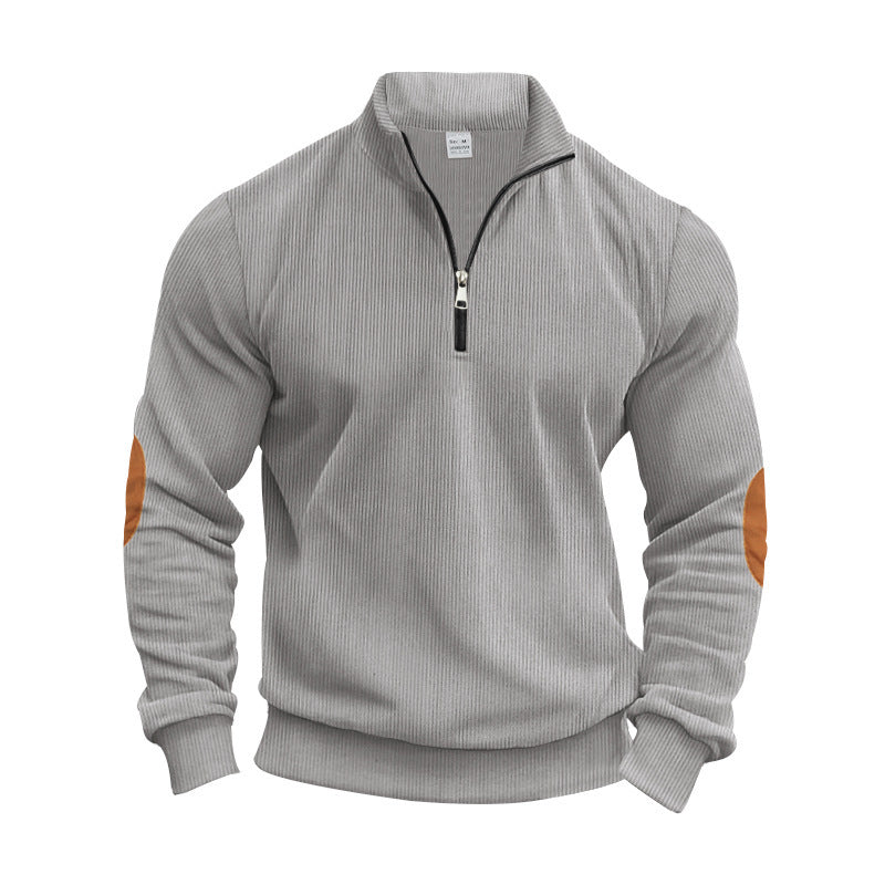 Herren Strickpullover mit modernem Reißverschluss und eleganten Ellbogenpatches