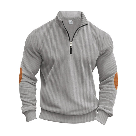 Herren Strickpullover mit modernem Reißverschluss und eleganten Ellbogenpatches