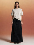 Damen Maxi-Denim-Rock mit hohem Bund und fransigem Saum