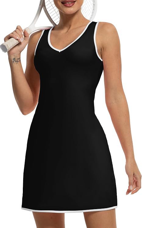 Damen Sportliches Tennis-Kleid mit breiten Trägern und V-Ausschnitt Shopnory