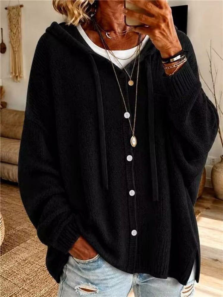 Damen Kapuzen-Cardigan aus strukturiertem Feinstrick mit Knopfleiste Shop Nory