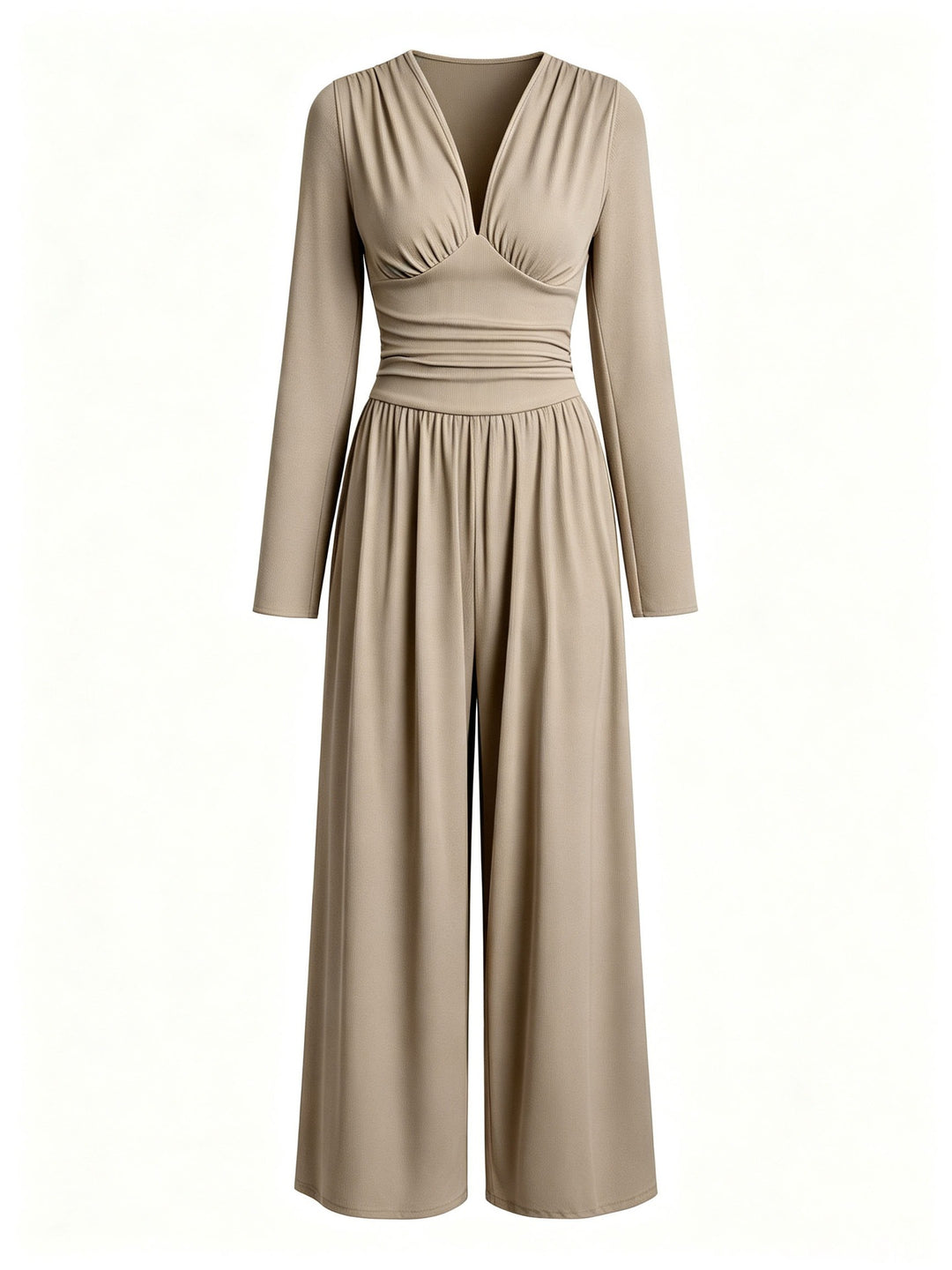 Damen Eleganter V‑Ausschnitt Jumpsuit mit tailliertem Wickelbund und weitem Hosenbein Shop Nory