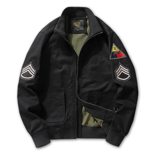 Herren Military-inspirierte Canvas-Bomberjacke mit Aufnähern, Stehkragen und Utility-Taschen Shop Nory