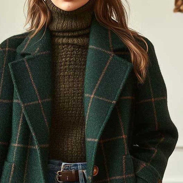 Damen nan karierter Wollmix Mantel mit Reverskragen, aufgesetzten Taschen und taillierter Silhouette Shop Nory
