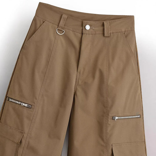 Damen Weite Cargo-Hose mit Utility-Taschen, Reißverschluss-Details und hoher Taille Shop Nory