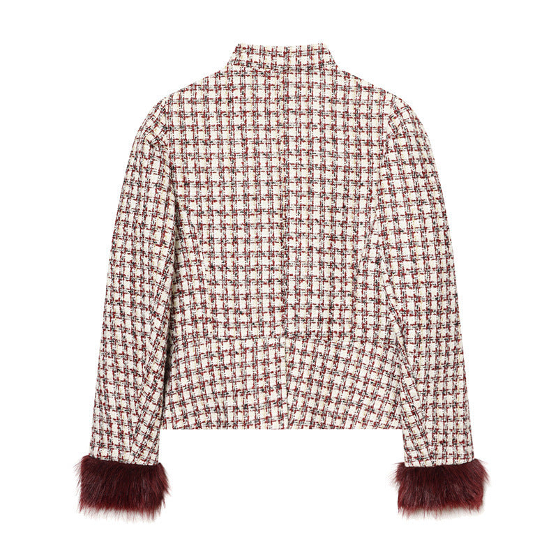 Damen Kurzblazer aus Bouclé‑Tweed mit Stehkragen und Kunstfellmanschetten Shop Nory