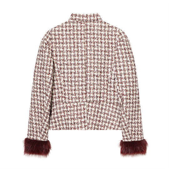 Damen Kurzblazer aus Bouclé‑Tweed mit Stehkragen und Kunstfellmanschetten Shop Nory