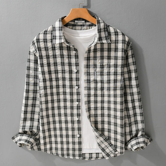 Herren Leichtes kariertes Baumwoll-Overshirt mit Soft-Crinkle‑Struktur, Brusttasche und Relaxed‑Fit Shop Nory
