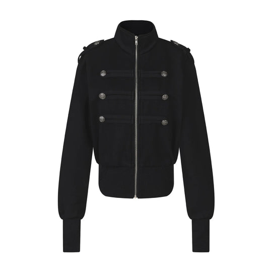 Damen Kurze Sweatjacke im Military‑Style mit Stehkragen und Zierpatten Shop Nory