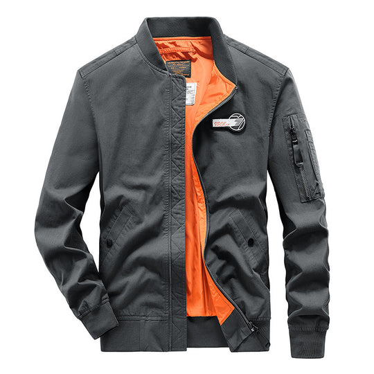 Herren Bomberjacke im Pilotenstil mit kontrastfarbigem Innenfutter, Ärmeltasche und geripptem Saum Shop Nory
