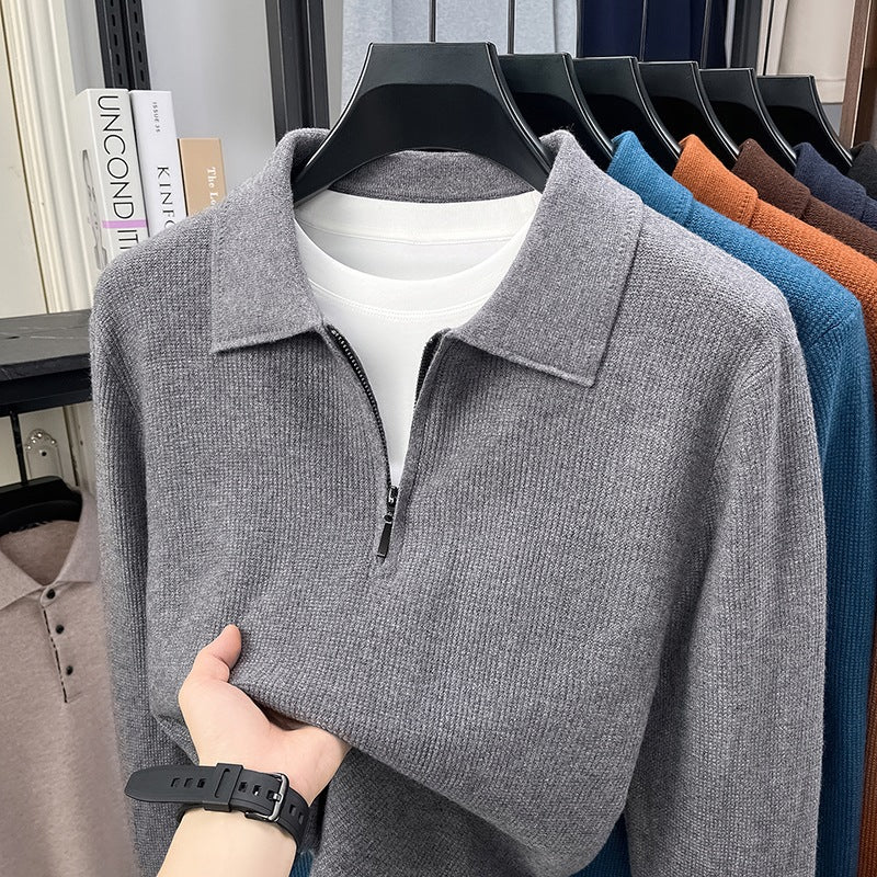 Herren Feinstrick-Halbzipp-Polo mit Hemdkragen und feiner Rippenstruktur Shop Nory