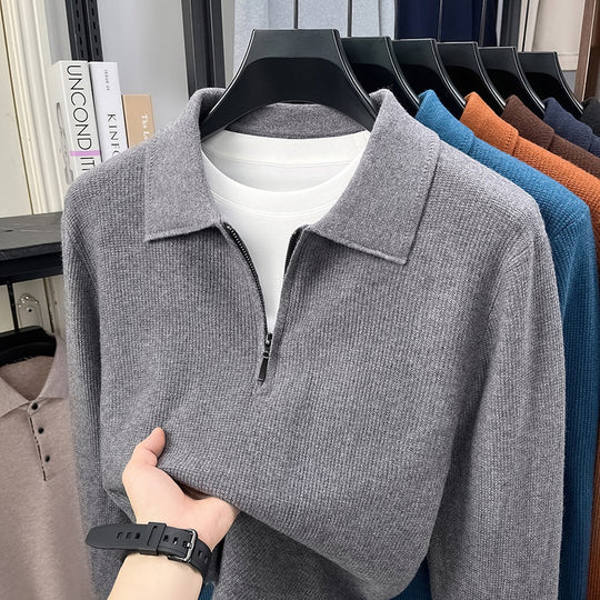 Herren Feinstrick-Halbzipp-Polo mit Hemdkragen und feiner Rippenstruktur Shop Nory