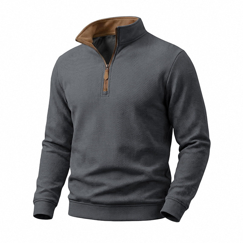 Herren Halbzip-Pullover mit Waffelstruktur und Kontrastkragen Shop Nory