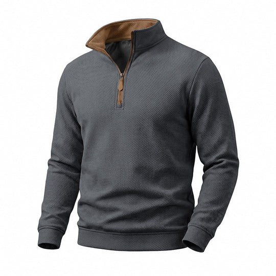 Herren Halbzip-Pullover mit Waffelstruktur und Kontrastkragen Shop Nory