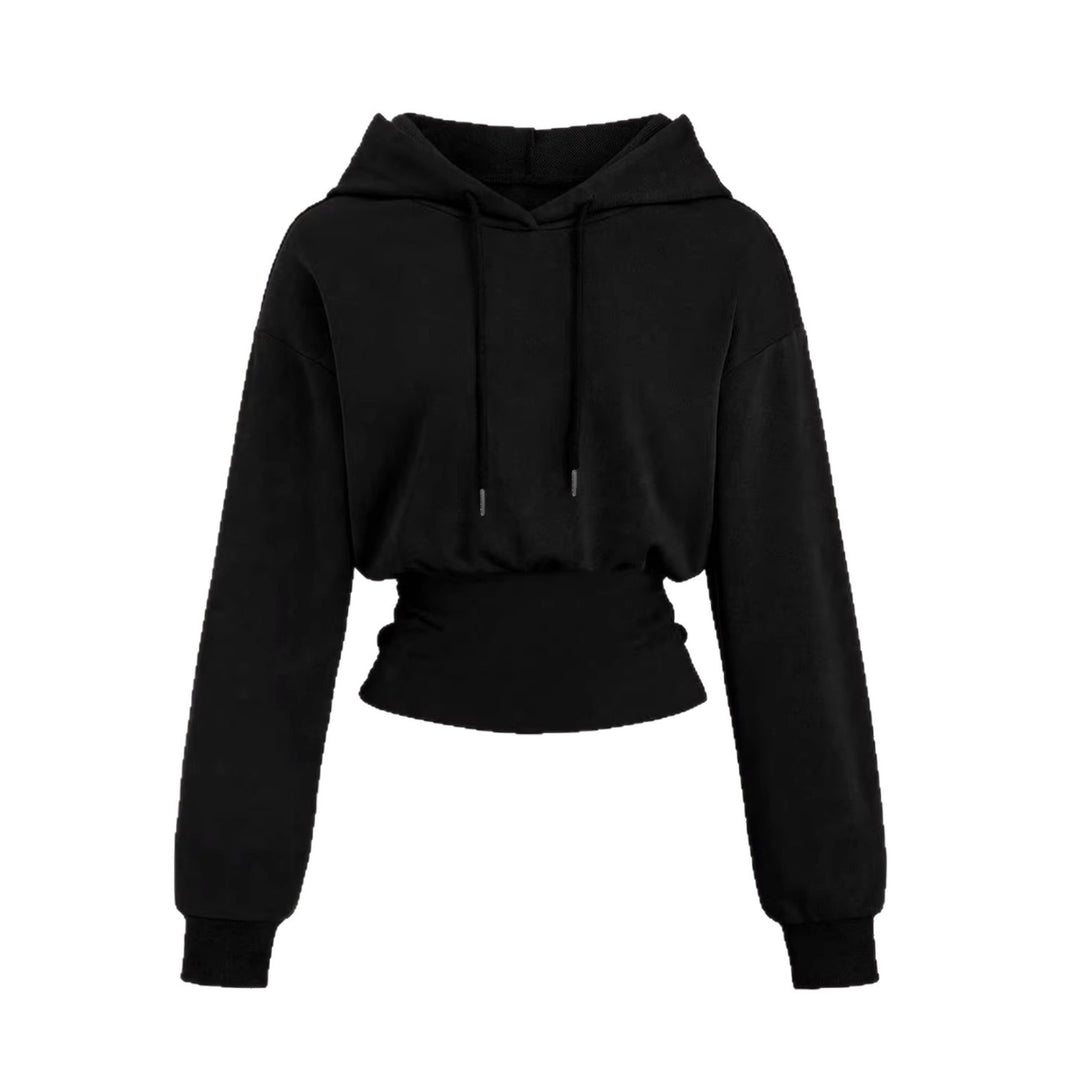 Damen Kurz geschnittener Kapuzenpullover mit tailliertem Rippenbund Shop Nory