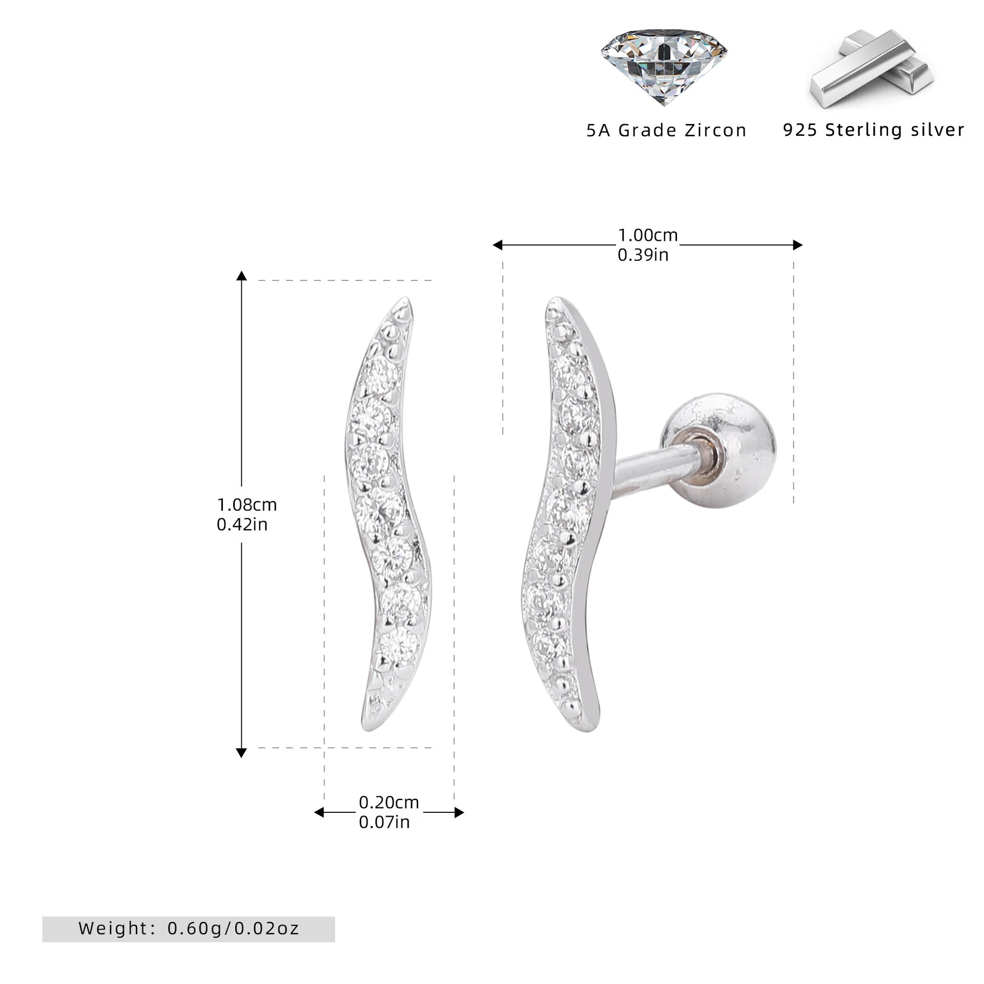 Damen Ohrstecker mit elegantem Wellenmotiv und funkelnden Zirkonia aus hochwertigem 925 Sterlingsilber Shop Nory