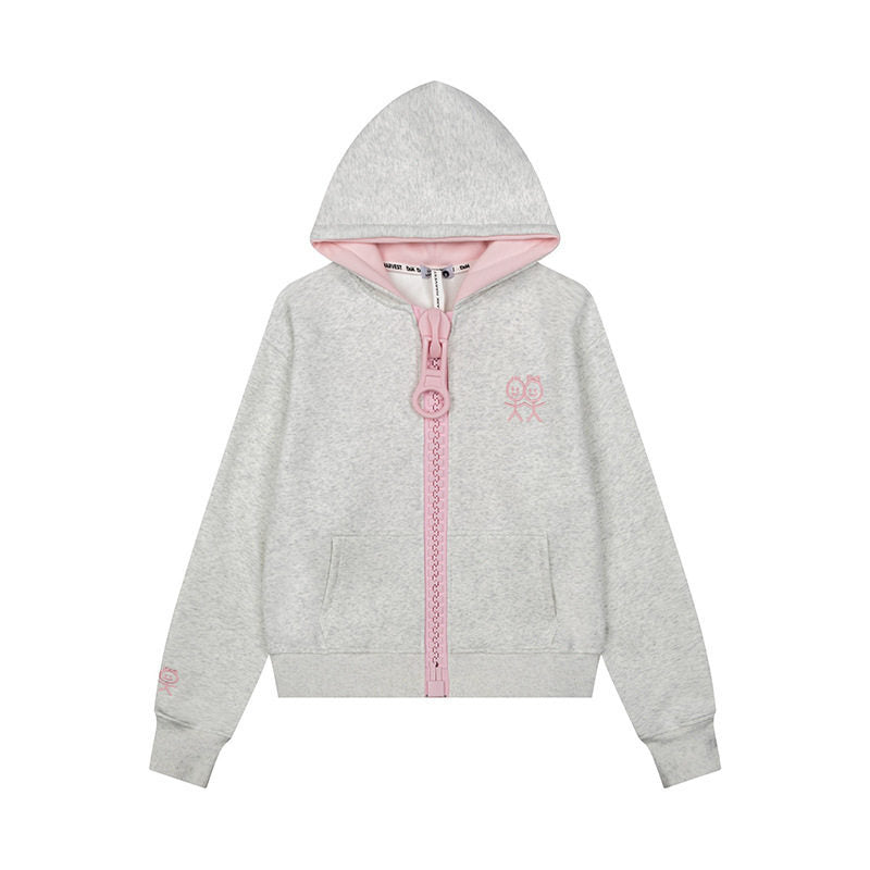 Damen Kapuzen-Sweatjacke mit übergroßem Reißverschluss und minimalistischer Stickerei Shop Nory