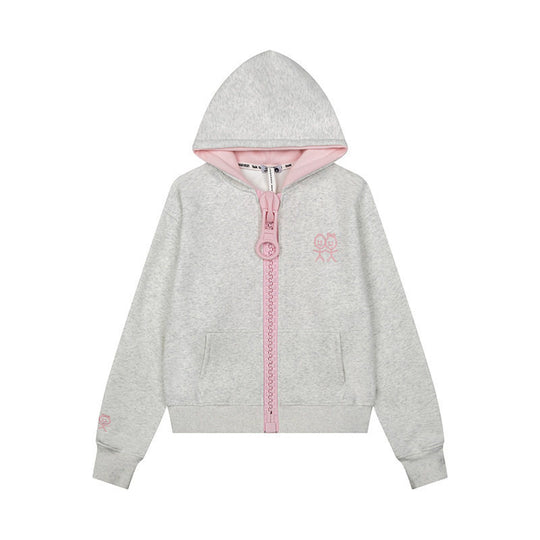 Damen Kapuzen-Sweatjacke mit übergroßem Reißverschluss und minimalistischer Stickerei Shop Nory