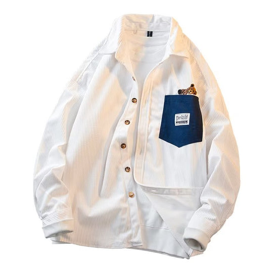 Herren Struktur-Cord-Overshirt mit versteckter Knopfleiste und kontrastierter Innenpattentasche Shop Nory