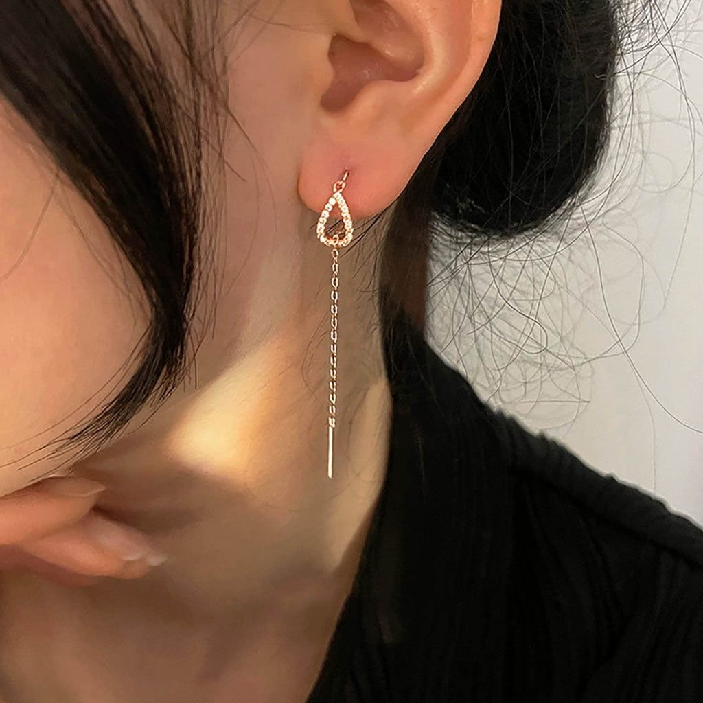 Damen Ohrringe mit langen, eleganten Tropfen und funkelnden Zirkonia Shop Nory