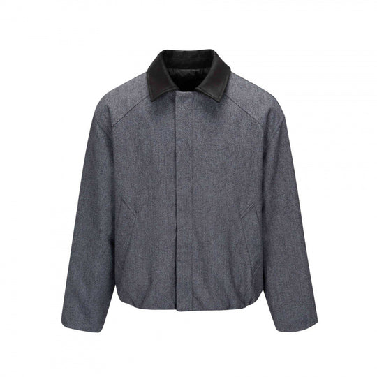 Herren Kurzblouson im Fischgrät-Wollmix mit Lederkragen und verdeckter Verschluss Shop Nory