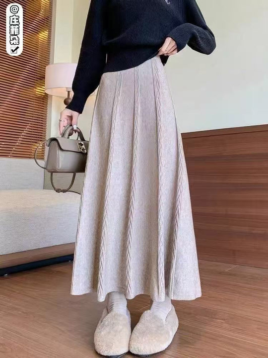 Damen Eleganter Midirock mit feinem Zopfmuster Shop Nory