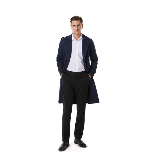 Herren Knielanger Trenchcoat im klassischen Doppelreiher mit Schulterklappen und Taillengürtel Shop Nory