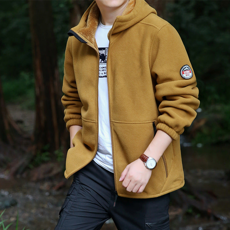 Herren Kapuzen-Fleecejacke mit Sherpa-Innenfutter, Zwei-Wege-Reißverschluss und windabweisender Front Shop Nory