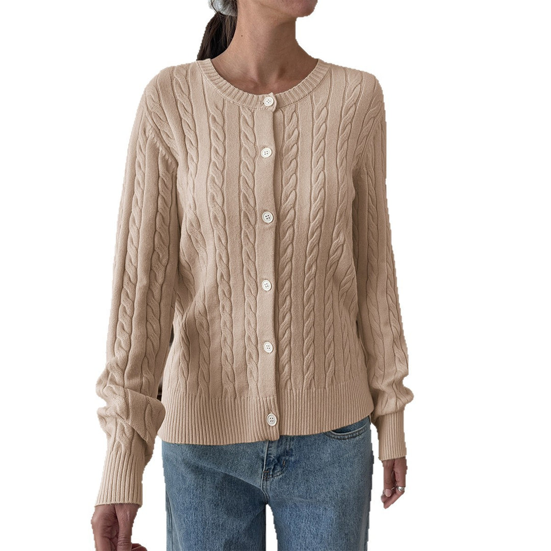 Damen nan Zopfstrick-Cardigan mit Rundhalsausschnitt, Knopfleiste und geripptem Abschluss Shop Nory