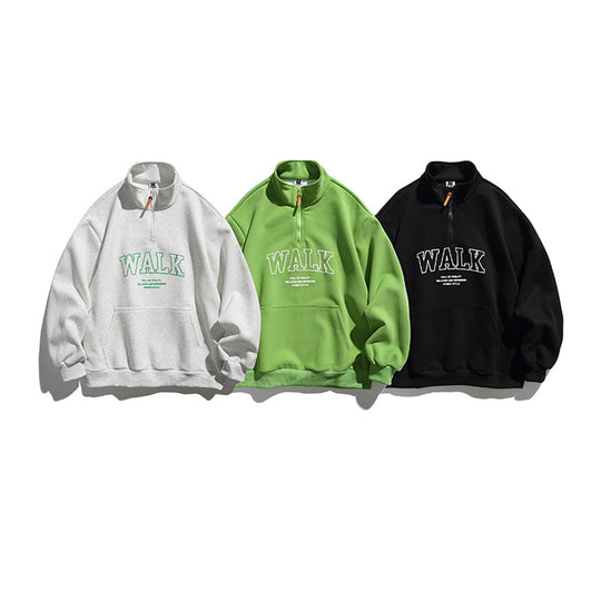 Unisex Oversize-Halbzip-Sweatshirt mit Stehkragen, Kängurutasche und Logo-Print Shop Nory