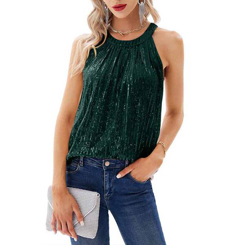 Damen Glitzerndes Oberteil mit eleganter Rüschen- und Schimmerstruktur