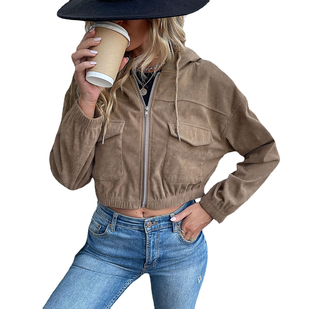 Damen Lässige Cordjacke mit Kapuze Shop Nory