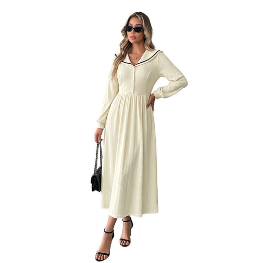 Damen Midikleid mit Matrosenkragen, geraffter Taille und Knopfleiste Shop Nory