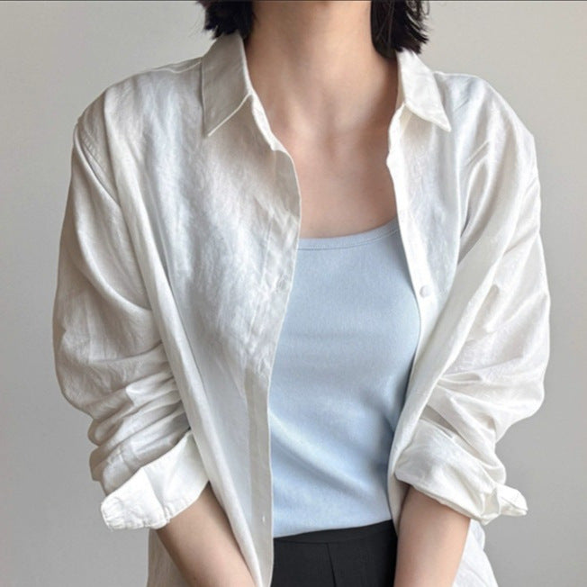 Damen Lockeres Leinen‑Hemd mit kastiger Silhouette, umgeschlagener Manschette und Kentkragen Shop Nory