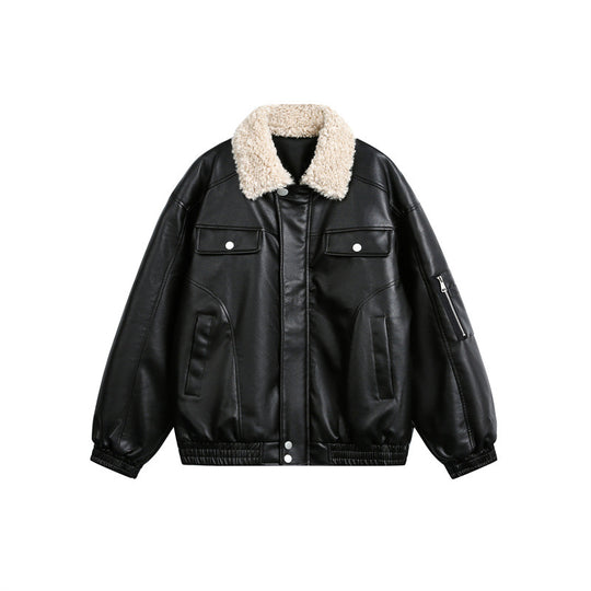 Herren Aviator-inspirierte Kunstleder‑Blousonjacke mit Teddy‑Umlegekragen und Ärmel‑Utilitytasche Shop Nory