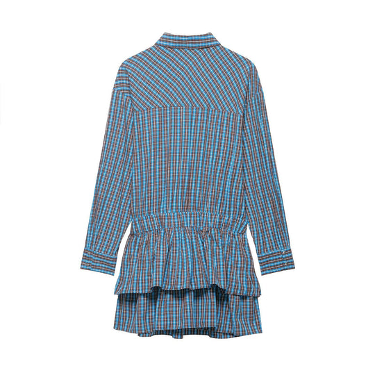 Damen Tailliertes Hemdkleid im Karomuster mit Bindegürtel und Stufenrock Shop Nory