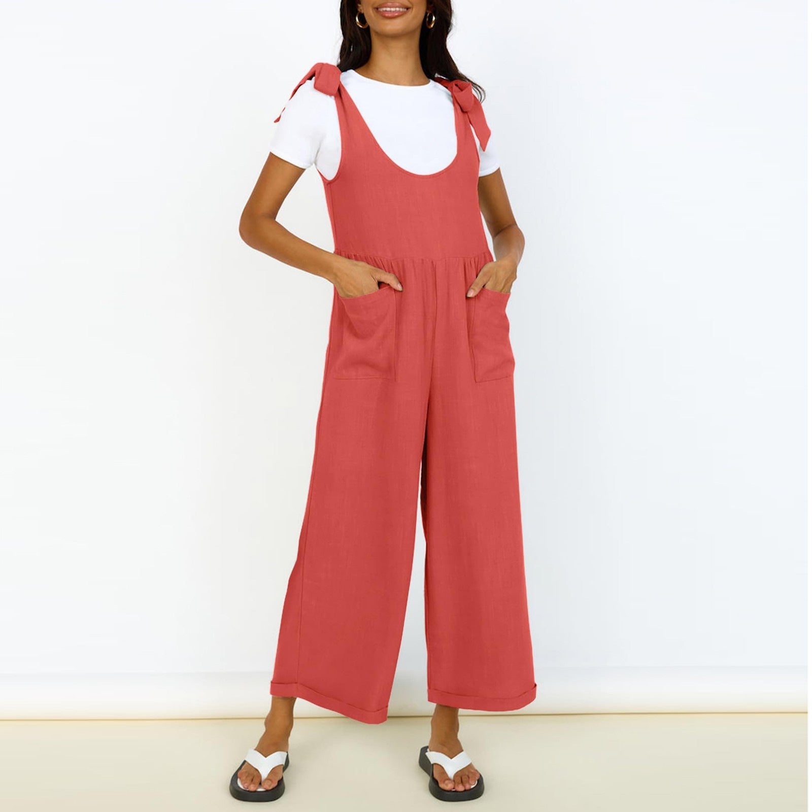 Damen Lässiger Jumpsuit mit verstellbaren Trägern und weitem Bein