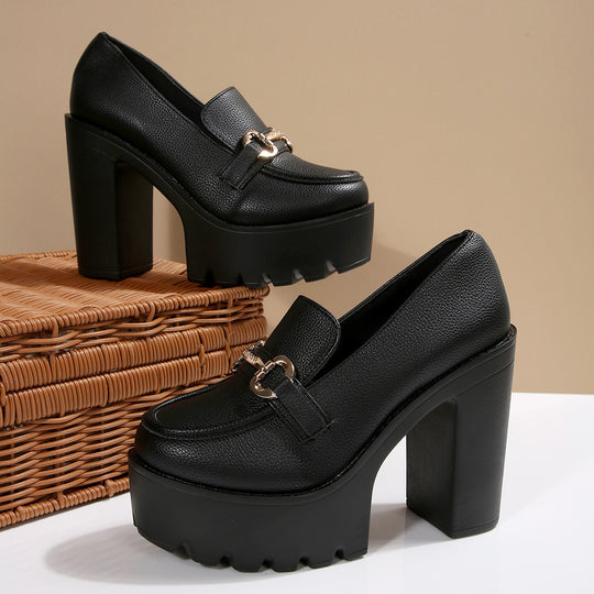 Damen Chunky-Plateau-Loafer mit hohem Blockabsatz und Zier-Bit Shop Nory
