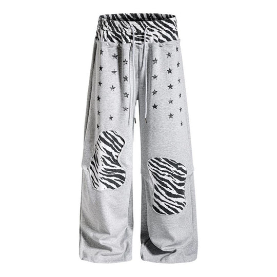 Damen Lässige Palazzo-Jogginghose mit Elastbund, Zebra‑Kniepatches und Sternen‑Print Shop Nory
