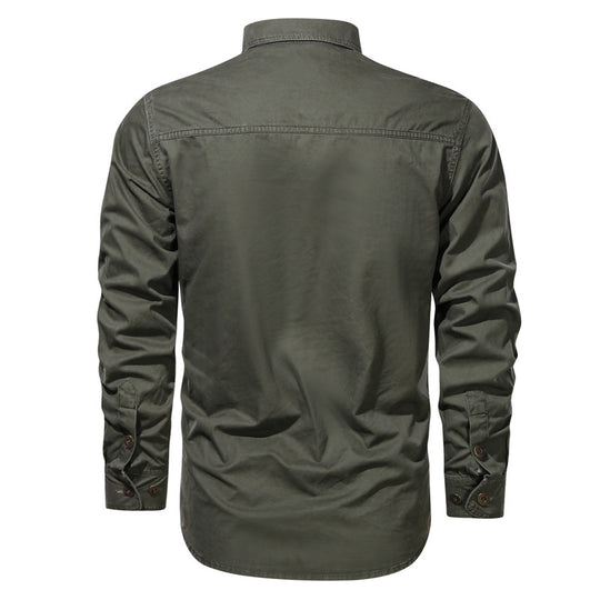 Herren robustes Canvas-Workerhemd mit Brustpattentaschen und Hemdkragen Shop Nory