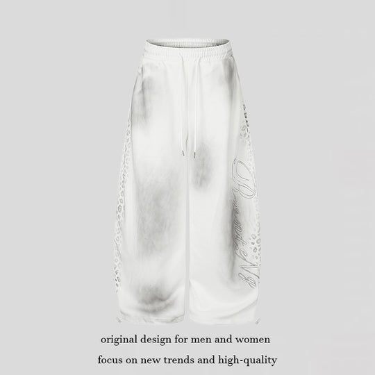 Damen Weite Palazzo-Sweathose mit Komfortbund, Kordelzug und Leo-Seitenprint Shop Nory