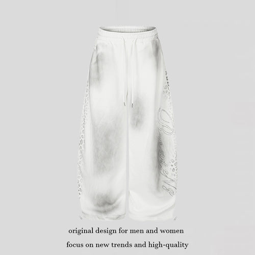 Damen Weite Palazzo-Sweathose mit Komfortbund, Kordelzug und Leo-Seitenprint Shop Nory