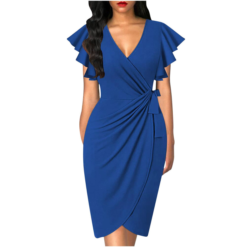 Damen Wickelkleid mit Rüschendetails und elastischem Tailleneinsatz