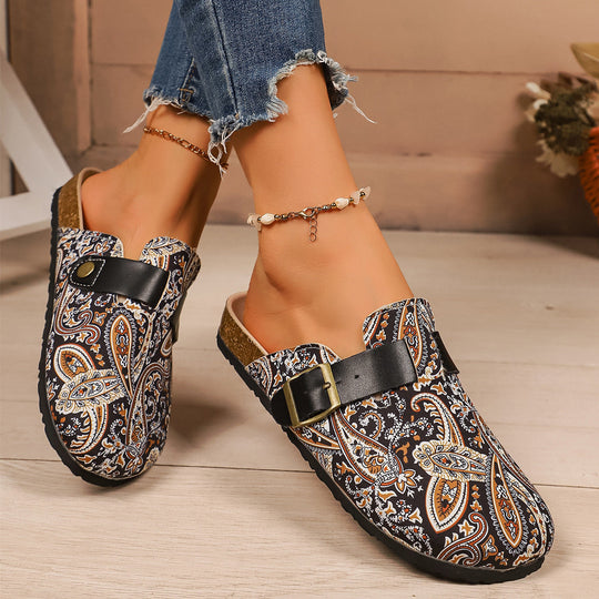 Damen Freizeit-Sandalen mit buntem geometrischen Design und verstellbarem Riemen Shopnory