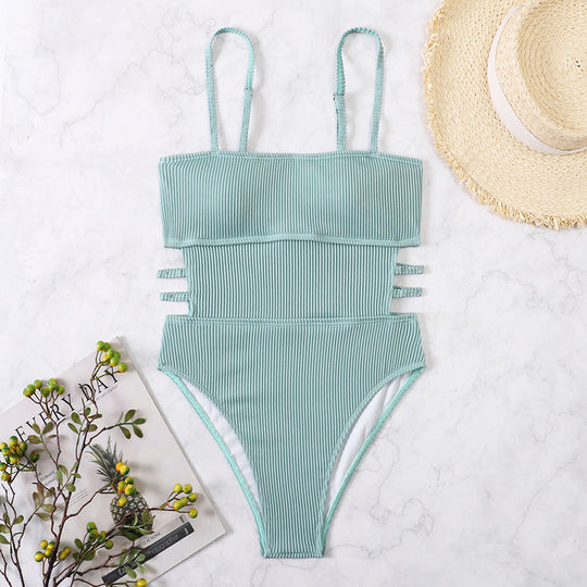 Damen Einteiler Badeanzug mit elegantem Rippendesign und figurschmeichelnder Silhouette