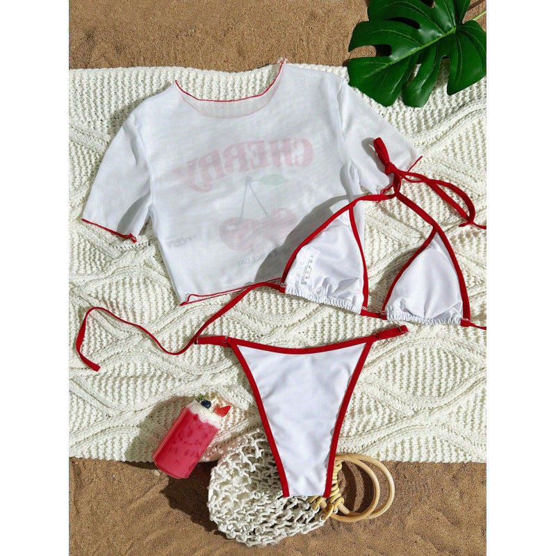 Damen Crop-Top Bikini-Set mit sportlichem Schnitt und Brasil-Print