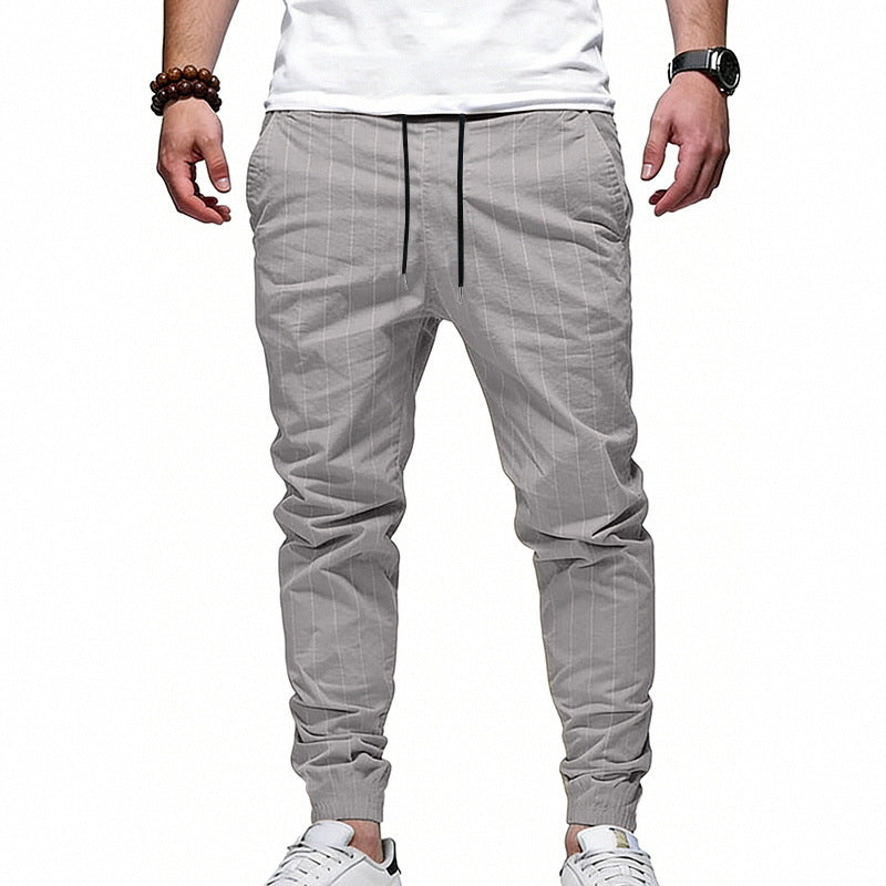Herren Gestreifte Jogginghose in Leinenoptik mit Kordelzug und schmal zulaufenden Bündchen Shop Nory