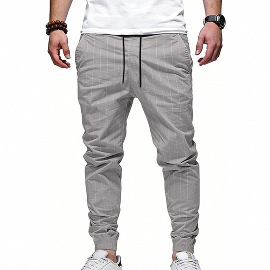 Herren Gestreifte Jogginghose in Leinenoptik mit Kordelzug und schmal zulaufenden Bündchen Shop Nory
