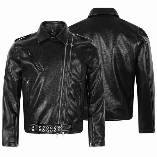 Herren Asymmetrische Bikerjacke aus Kunstleder mit Nietenbund und mehrfachen Reißverschlüssen Shop Nory