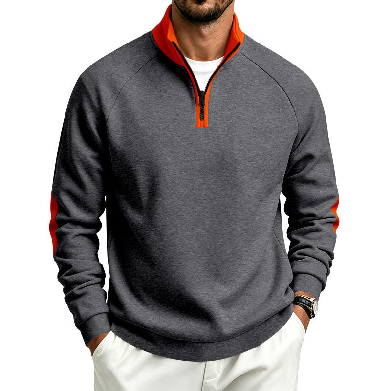 Herren Sweatshirt mit Halbreißverschluss, Kontrastkragen und Ellbogen-Patches Shop Nory